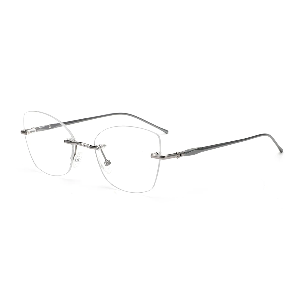 Latest Eyewear Cat Eye Non Diopter Clear Lens Eyeglasses Classical Business Rimless Frames Optical Glasses for Reading