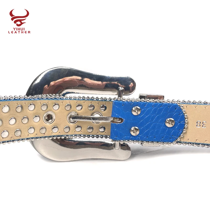 Ремень мужской из искусственной кожи с крокодиловой роскошный голубой ковбойский пояс со стразами в западном