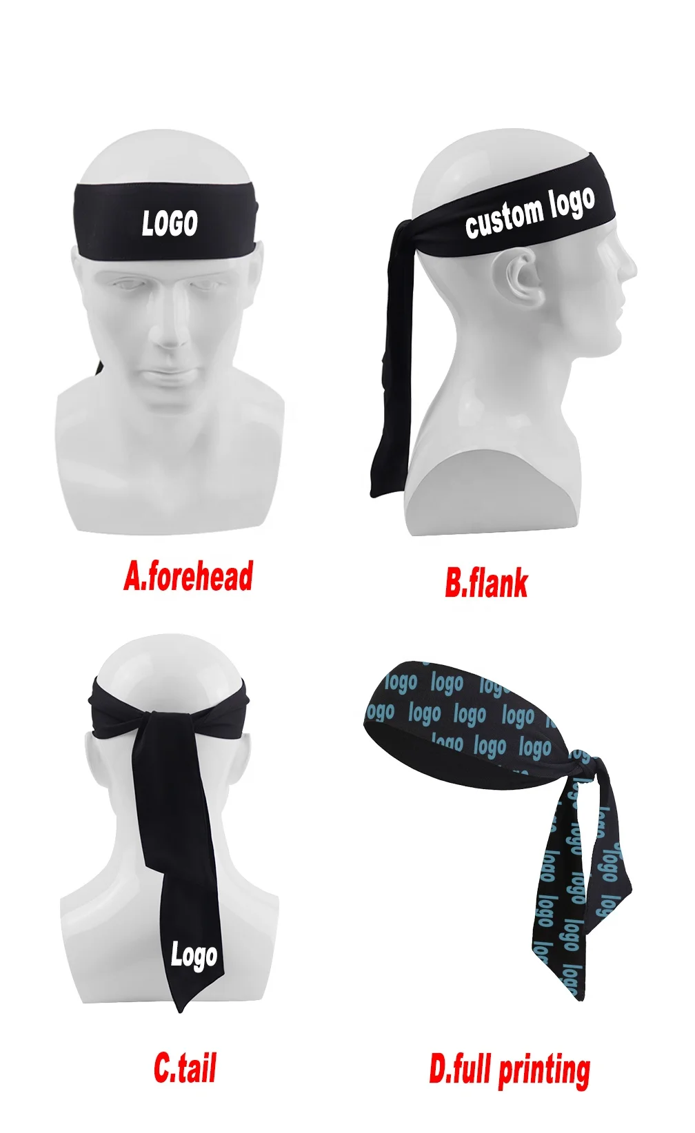 wholesale long custom logo elastic high quality tie back tennis headband