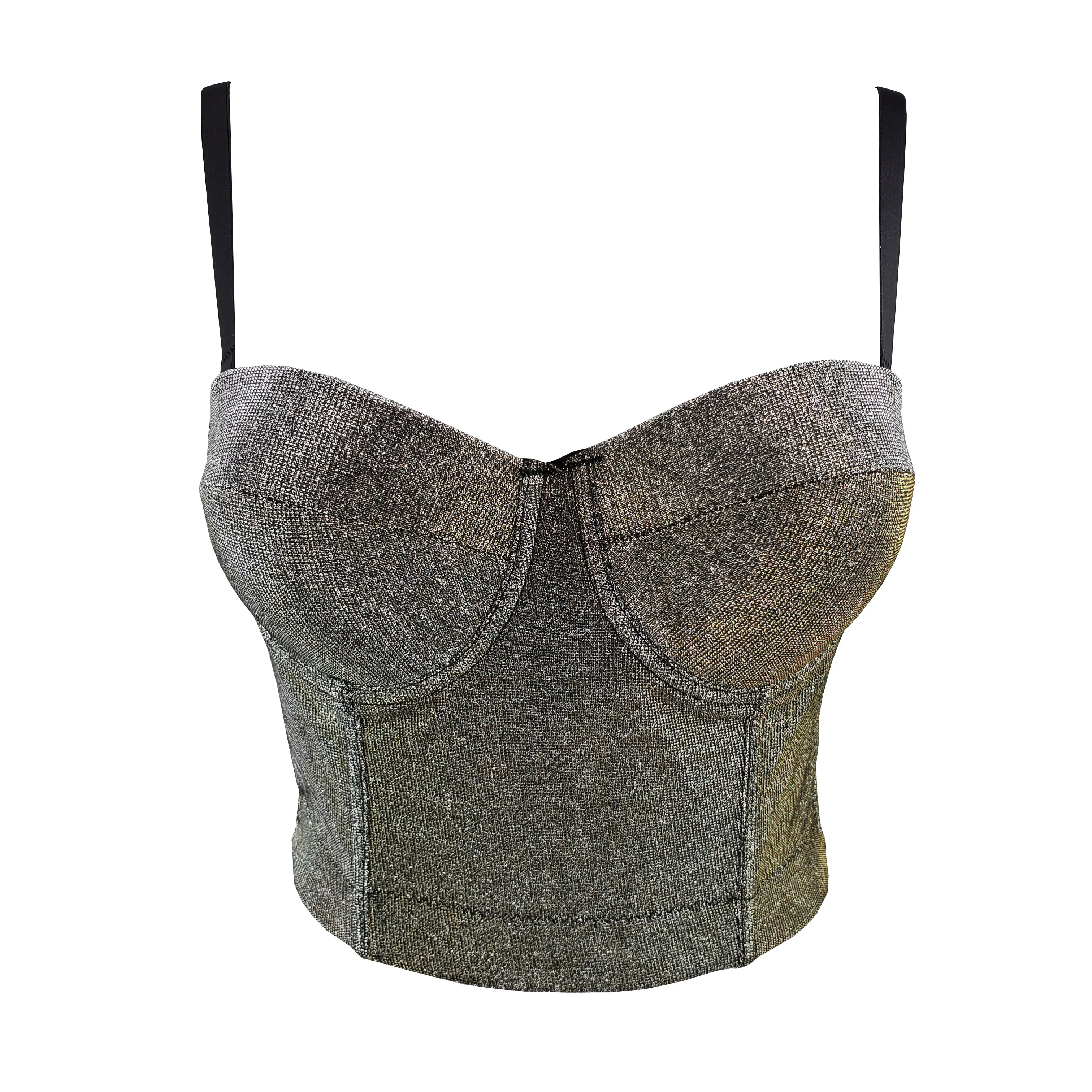 
J338 Autumn Winter Golden Slim Sexy Nightclub Slim Dance Vest Ladies Custom Outer Wear Women Bustier Crop Tops 