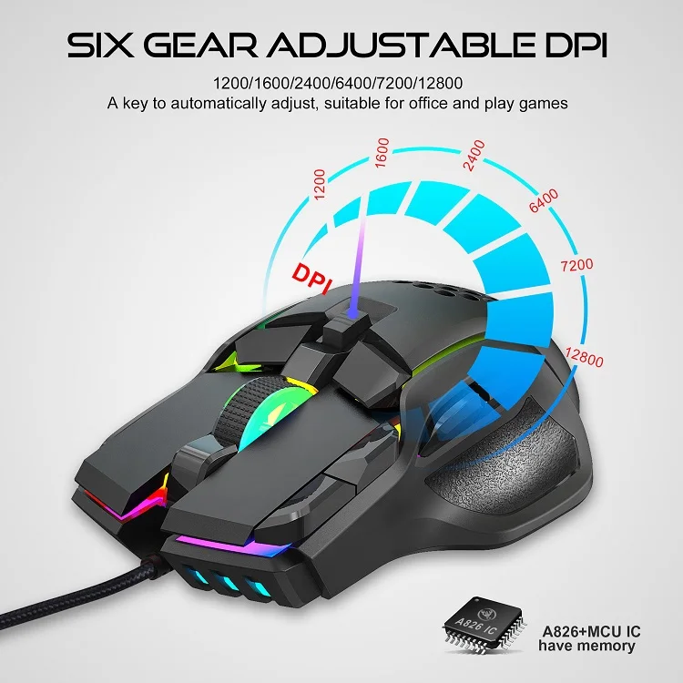 10D 6level Adjustable 12800DPI 13RGB Lighting Mode Wired Programmable Gaming Mouse Gamer Wired Mouse