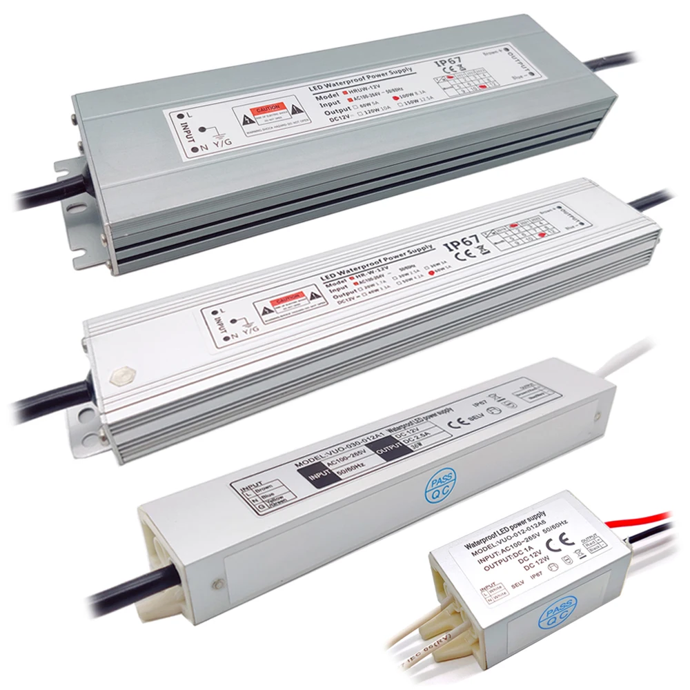12 Вт 20 Вт 36 Вт, 60 Вт, 80 Вт, 100 Вт светодиодное освещение Трансформатор DC12V 24V водонепроницаемый светодиодный индикатор питания IP67 AC100V-265V светодиодный драйвер