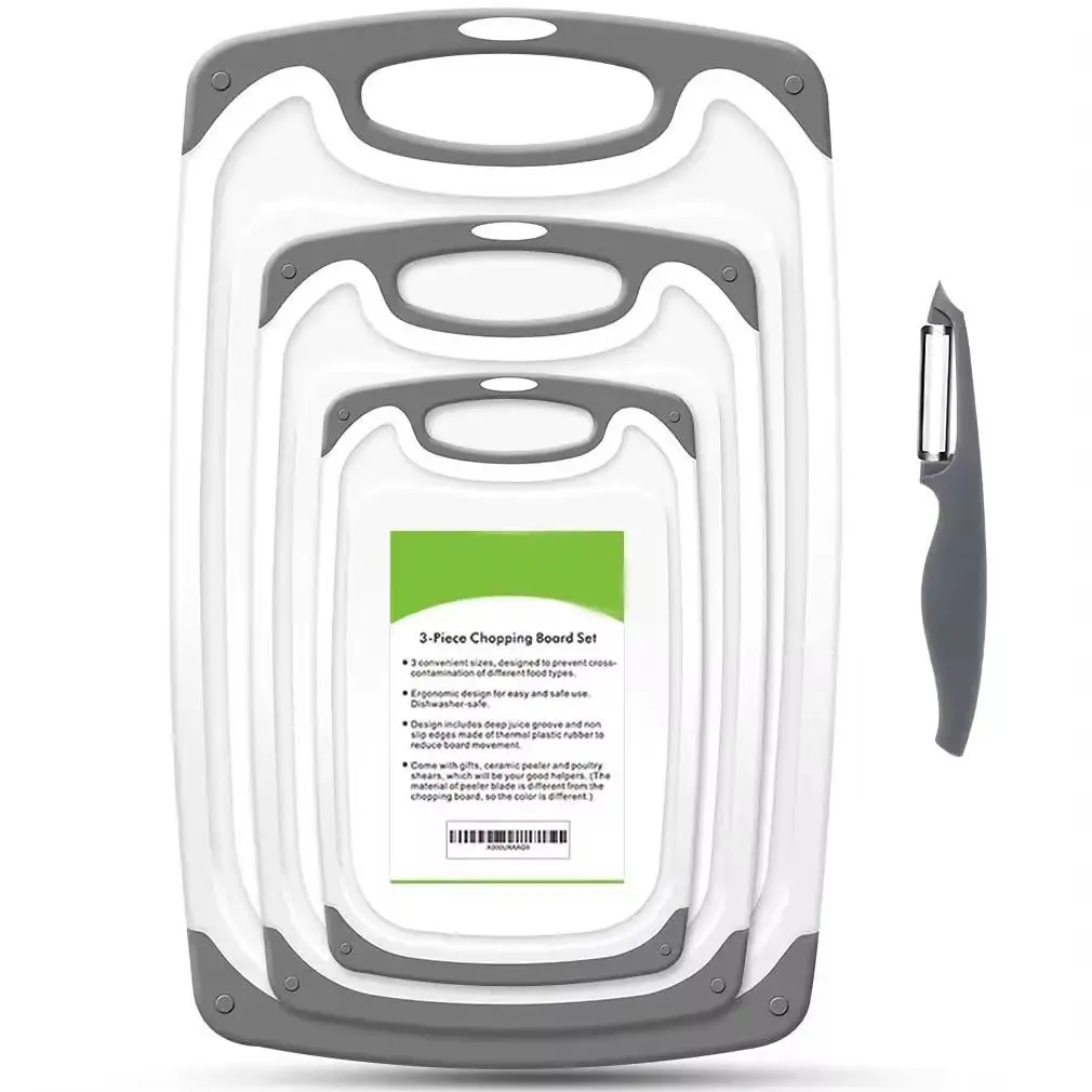 Easy Grip Handle Deep Juice Groove Plastic Cutting Board Set for Camping & Kitchen Vegetable Chopping Board