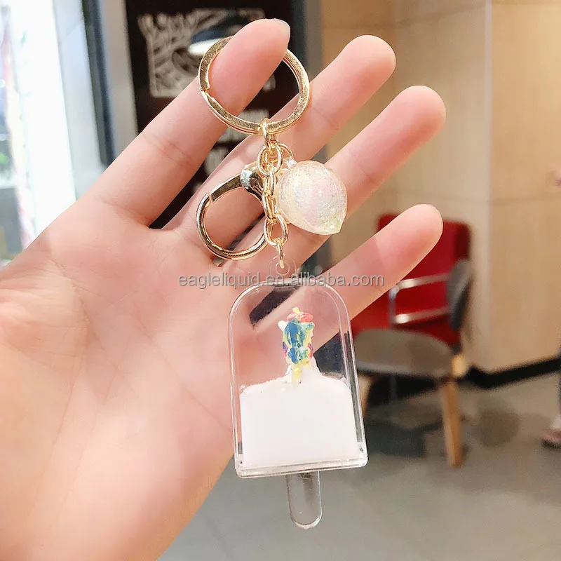 Kawaii Small Ornament Popular Items Cartoon Ice Cream Cute Keychain Floating Liquid Unicorn Keychain