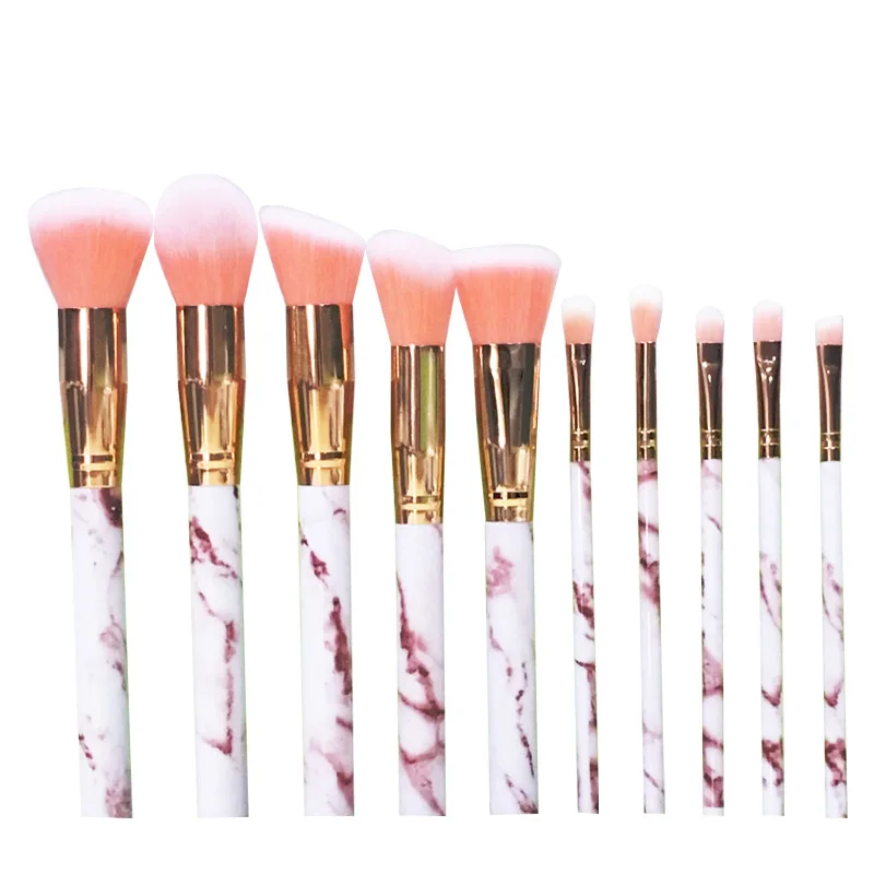 
2021 Top Selling 10 Pcs Marble Full Makeup Brush Set High Quality Cosmetic Makeup Brushes 