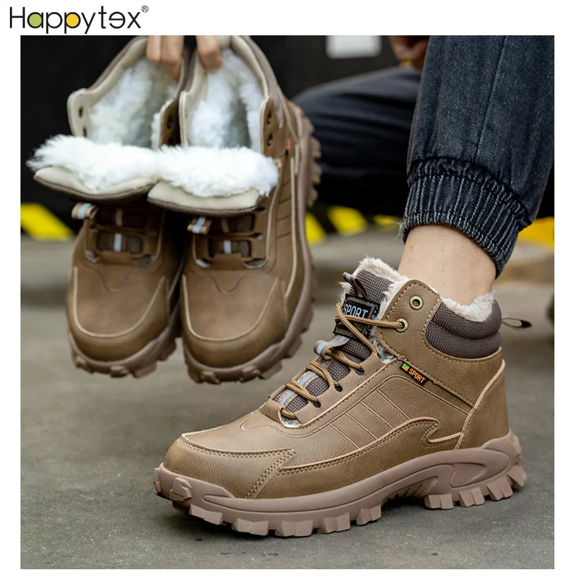 2024 Winter Wear-resistant Warm Anti Smashing Safe Steel Toe High Top Wool Industrial Protective Safety Shoes Men Working Boot