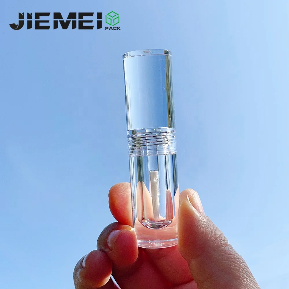 JIE MEI Stock High Quality 2ML Clear PET Lip Tint Wand Tube Wholesale Makeup Lip Gloss Bottle Lip Glaze Container With Brush