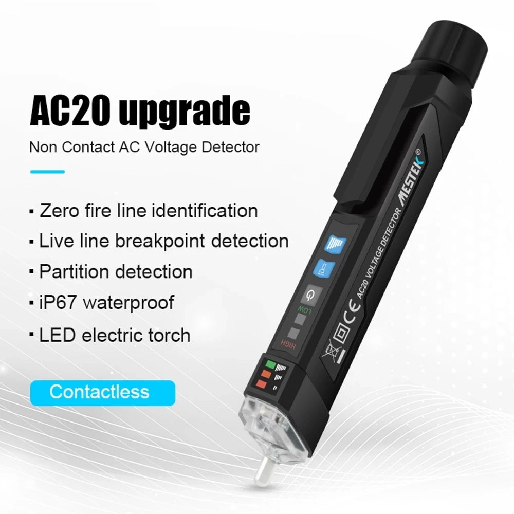 Non-contact Voltage Detector AC Alarm Meter Tester IP67 12V~1000V or 48V~1000V AC20 Digital Test Pencil