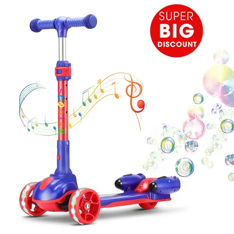 factory discount price 3 PU Flashing wheels Bubble and Spray electric  kids kick foot scooter for child christmas toy