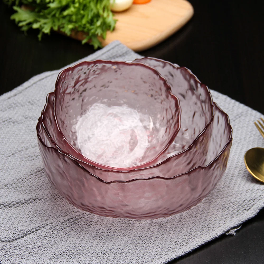 Customized Color Household Irregular Large Size Vegetable Salad Glass Bowl Fruit Service