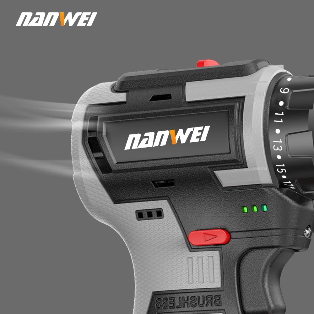 NANWEI 10 мм бесщеточный 21 В литиевая батарея электрическая Ударная дрель Беспроводная Дрель двигатель светодиодный драйвер Oem Odm переменная скорость