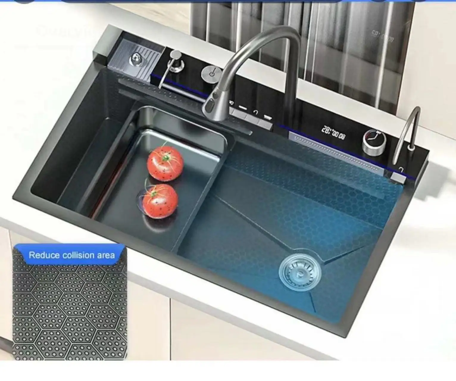 Сот популярный большой однослот многофункциональная раковина с защитой от царапин светодиодный цифровой дисплей водопад кухонная раковина с чашкой W