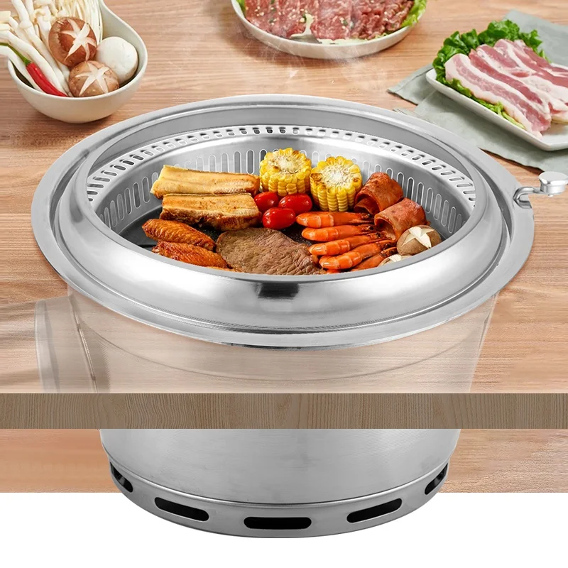 Korean Style Commercial Embedded Charcoal Grill Thickened Stainless Steel Round Grill Large Charcoal Basin For Rapid Heating