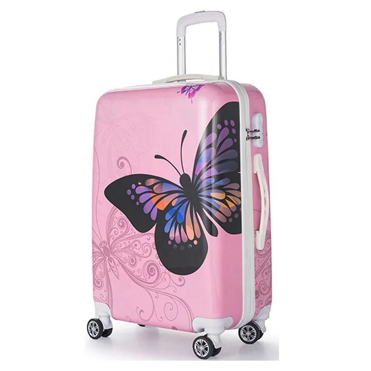 White Pink Blue Butterfly Hard Printed Luggage Set Suitcase For Traveling