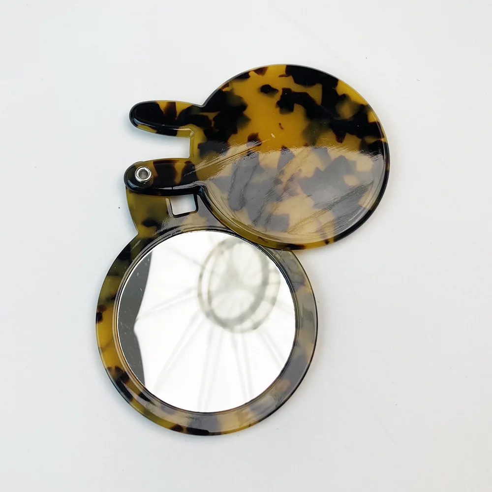 Wholesale Factory Travel High Quality Compact Custom Logo Vintage Acetate Flip Mini Rabbit Makeup Cover Mirror For Women