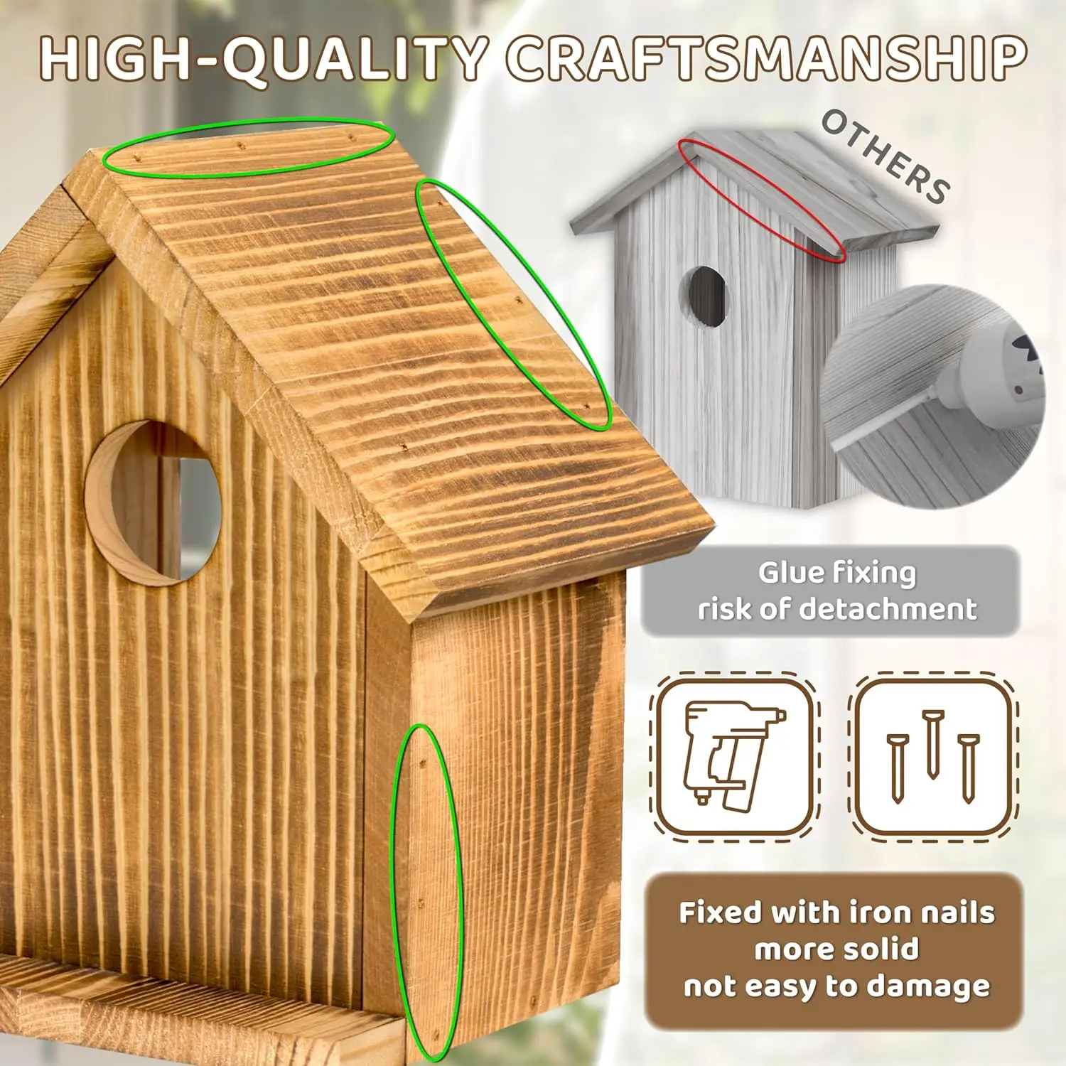 Hot sale Window Bird Houses for Outside with 2 Hooks Hanging Wooden Birdhouses to Paint for Outdoors Wood Bird Nesting Box