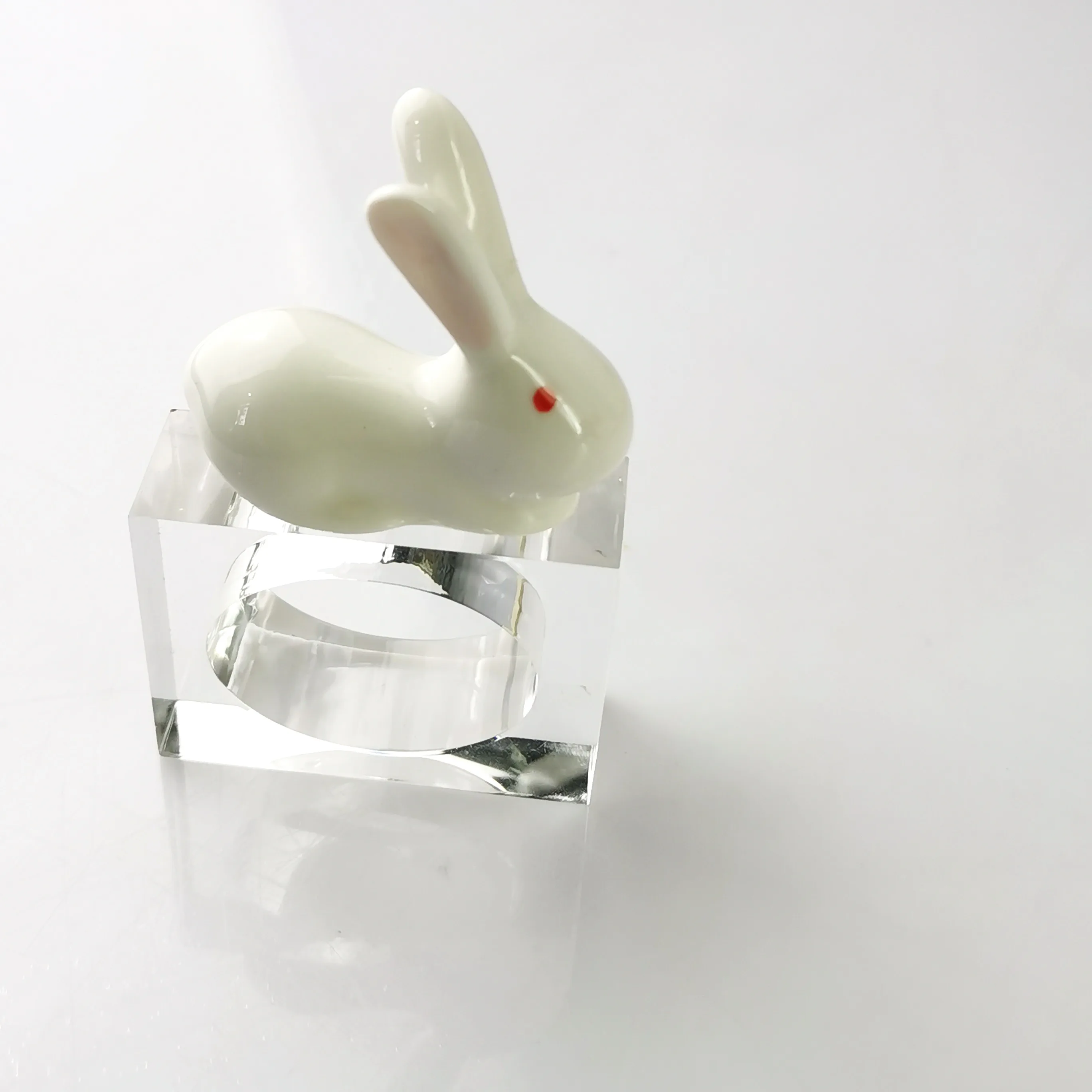 White ceramic rabbit  ester bunny with square napkin ring holidays decoration