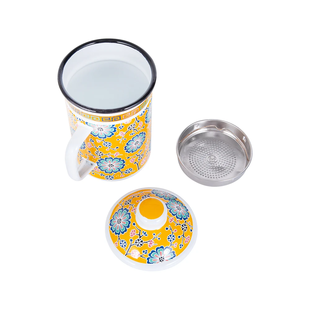 Hot Sale Enamel Handle Coffee Mugs Business Office Personalized Enamel Tea Cups with filter