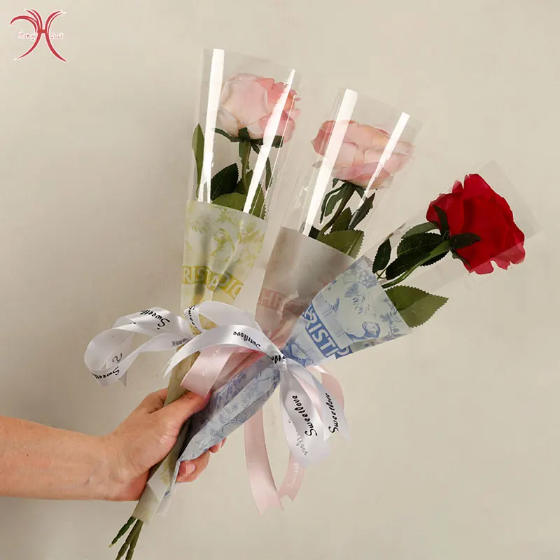 New Printed Single Wrapping Paper Transparent Cellophane Flower Shop Gift Flower Wrapping Wholesale christmas paper gift bag
