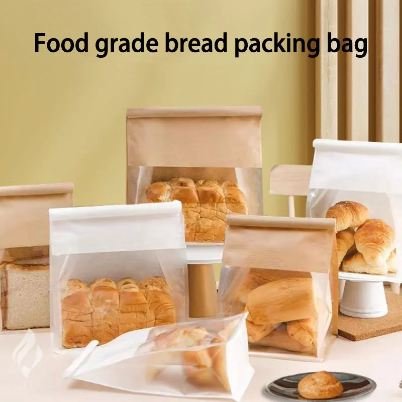 In Stock Cotton Paper Bread Flat Bottom Pouch With Transparent Window And Tin Tie Food Packaging Bag Flexible Packaging