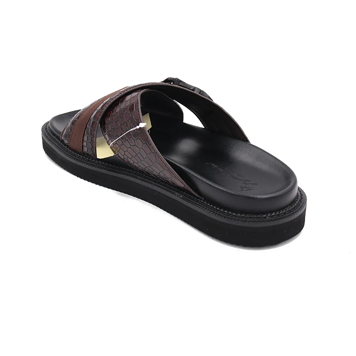 New Men leather slippers Fashion Flip Flop Strap Shoes RED BROWN PU Sole Man Slipper