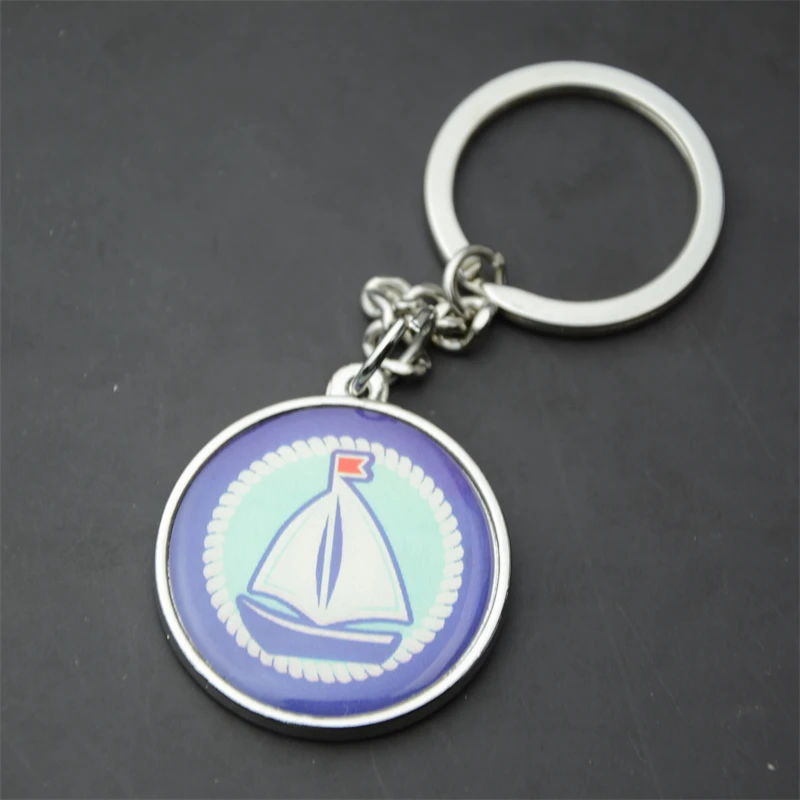Custom metal circle key chain anchor epoxy round keyring boat