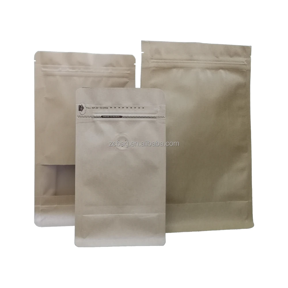 500g Colorful Custom Printed Seal Brown Kraft Paper Square Resealable Zip Valve Foil Flat Bottom Flexible Coffee Packaging Bags