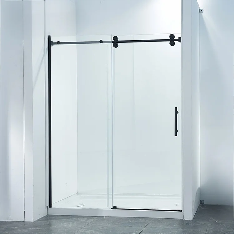Weisdon Custom Matte Black Single Sliding Stainless Steel Tempered Glass Frameless Shower Door