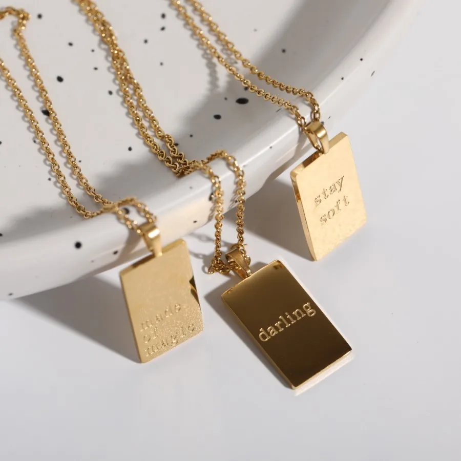 INS square brand English text sentence letter letter necklace stainless steel vacuum plated 18K sweater chain