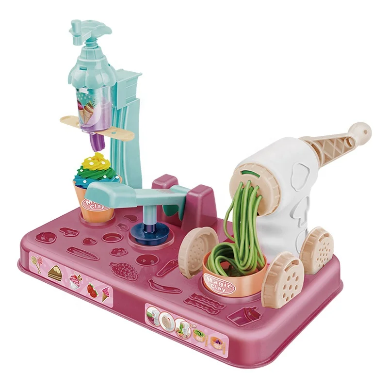 Children Hand-painted Clay Toys Multi-functional Multi-color Clay Ice Cream Machine Noodle Machine Toy Set Play Kitchen Games