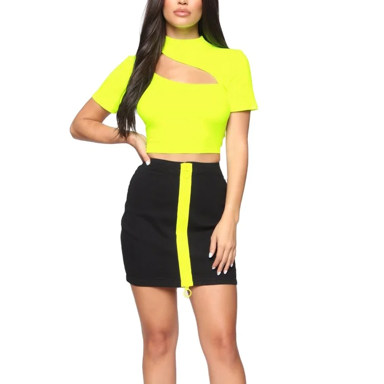 Factory Price Sexy Cut Out Design  crop tops Women Short Sleeve Summer Fashion Tops Blouses
