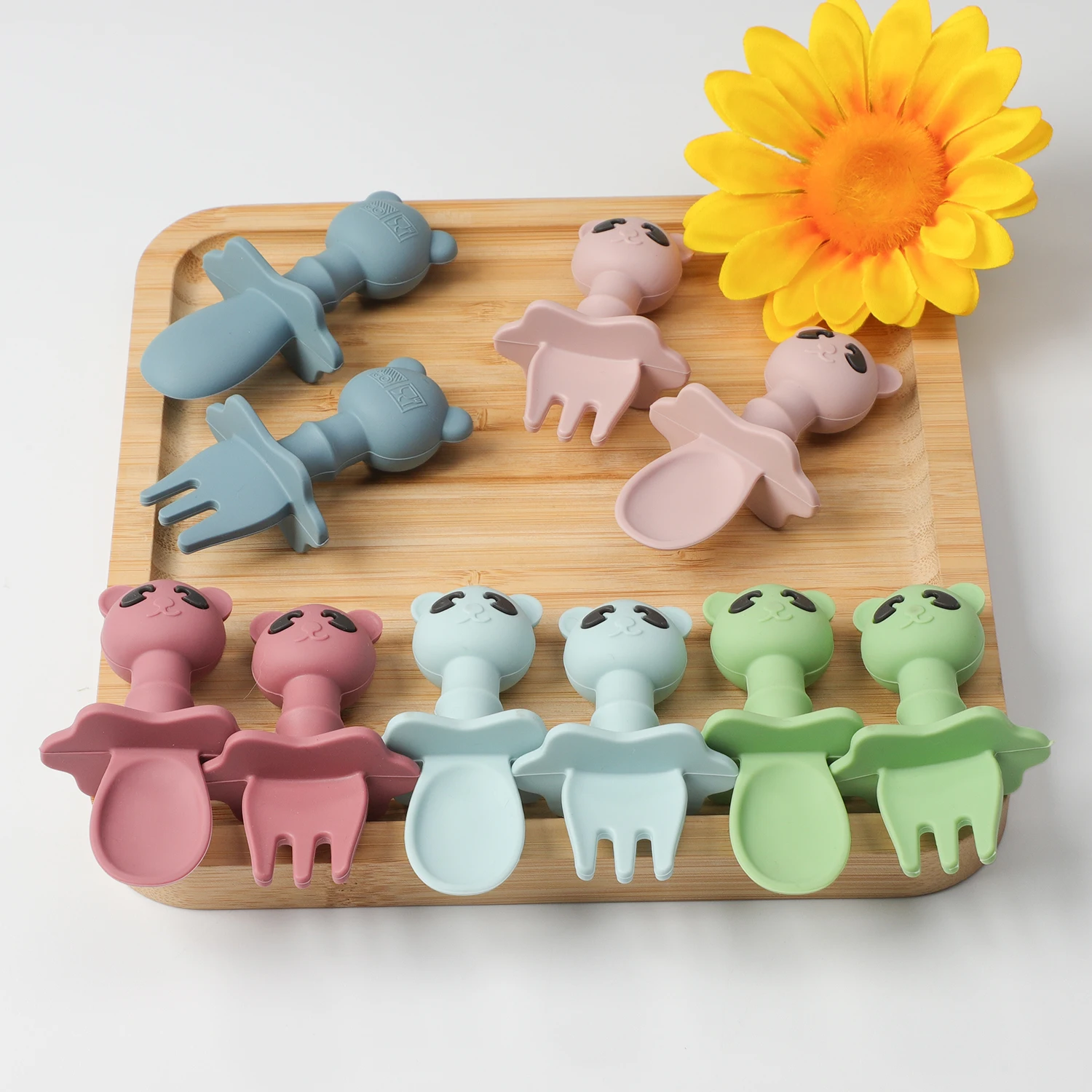 ES-Pro Wholesale Baby Training Spoon Fork Sets BPA-Free Silicone Tableware for First Stage Feeding Safe PP & Silica Gel Material