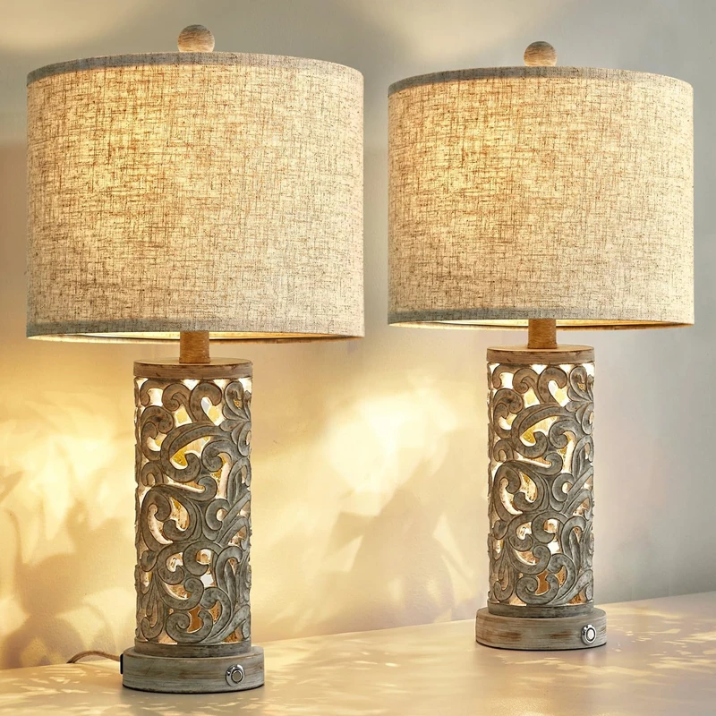Touch control desk lamp 2-piece set with small night light suitable for living room, bedroom, farmhouse, bedside table lamp