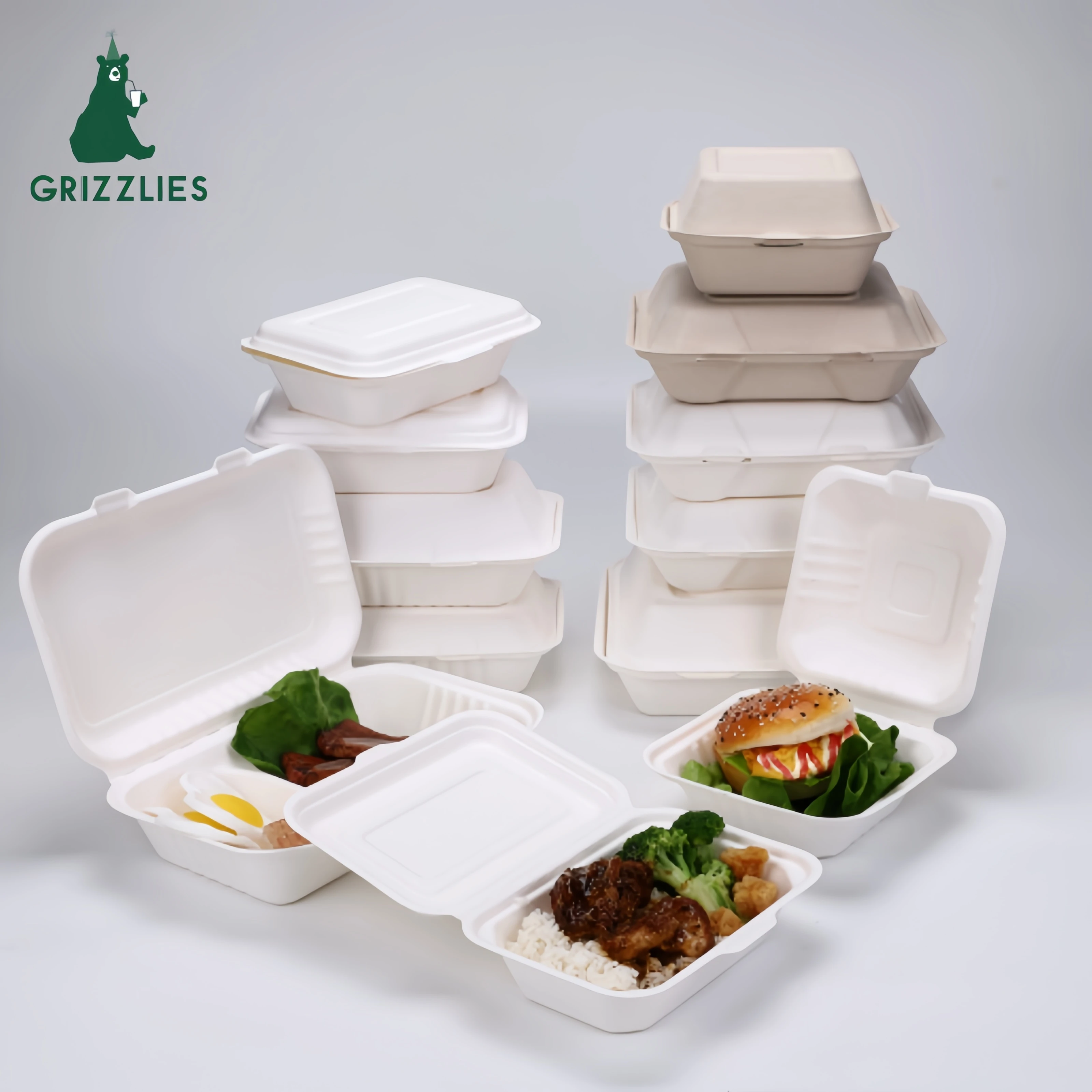 Eco-friendly BPA Free Microwave Freezing Safe Hot Cold Takeaway Salad Food Sugarcane Bagasse Packaging Burger Box