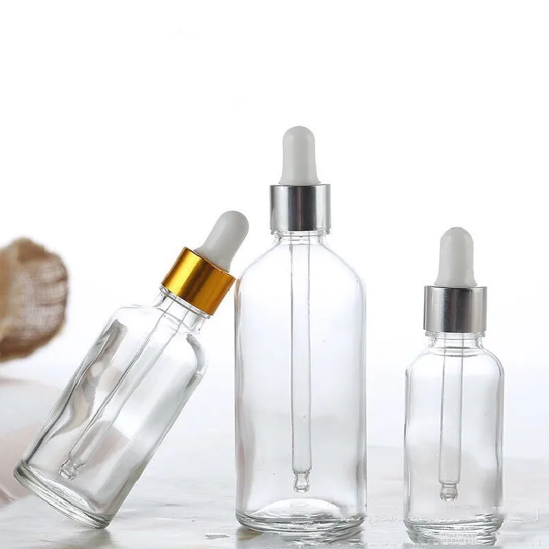 Transparent clear glass dropper serum bottles 5ml 10ml 15ml 20ml 30ml with dropper lid Manufacturers