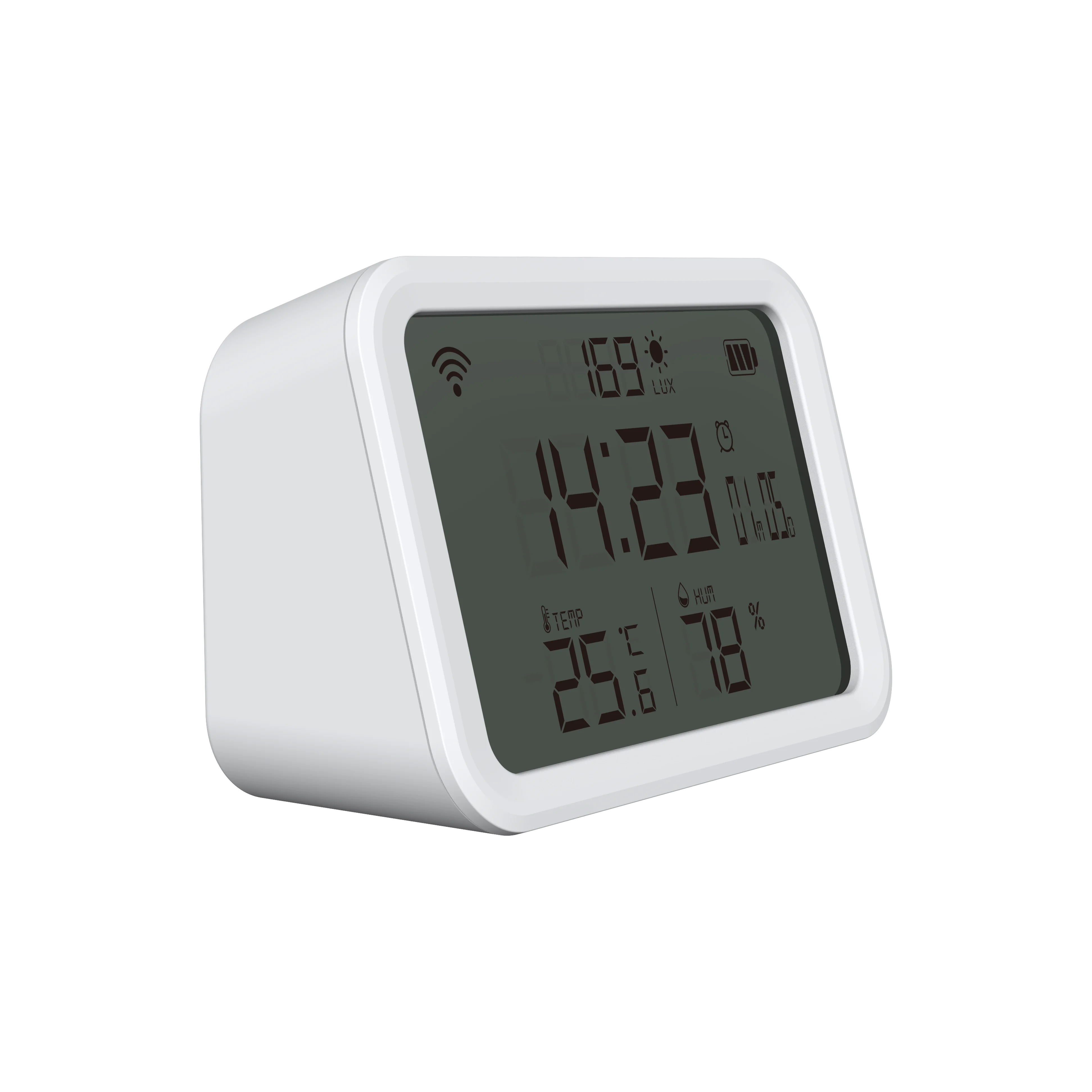 tuya wifi temperature, light and humidity sensor built-in digital wake up speaker smart table clocks
