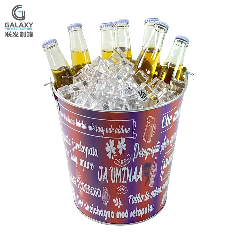 Big 8L Round Metal Ice Bucket With Bottle Openers Bar Beer Cooler Galvanized Ice Bucket For Beer