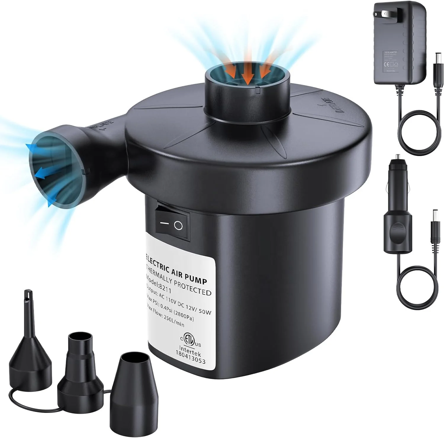 DC 12V Air Pump Electric for Inflatables Air Mattress Pump Deflator Portable Quick for Camping Air Mattress Bed