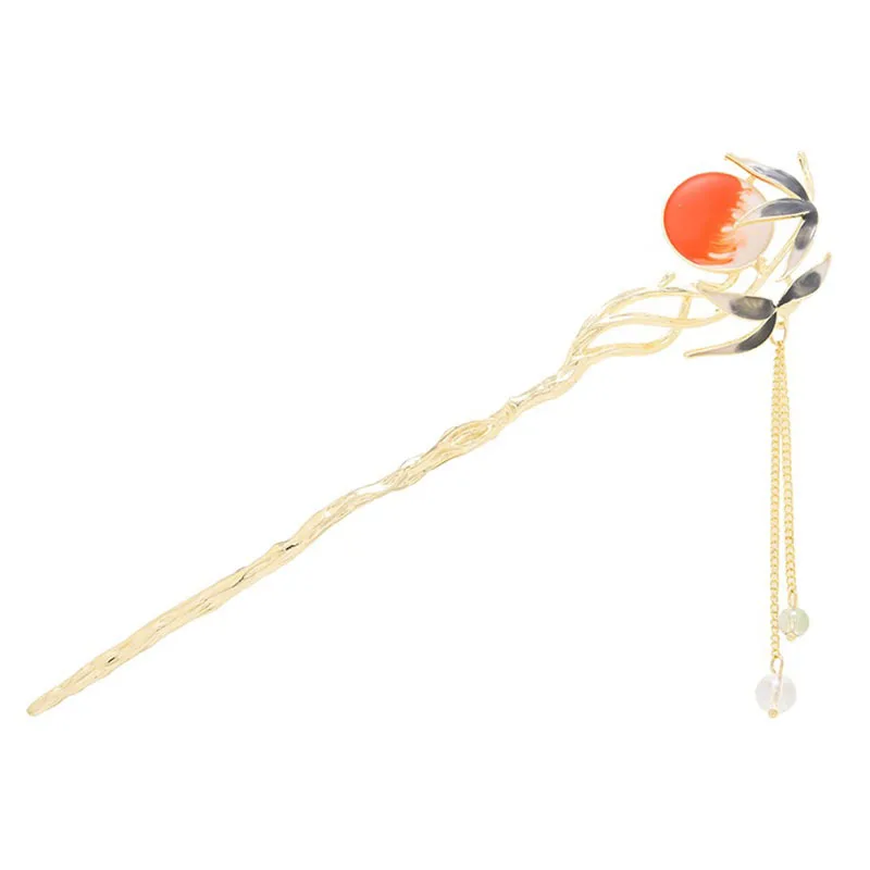 Sunset Crane Tassel Metal Hair Sticks Ancient Style Hairpin Chinese Hanfu Accessories Step Shake Pan Hair Chopsticks for Women