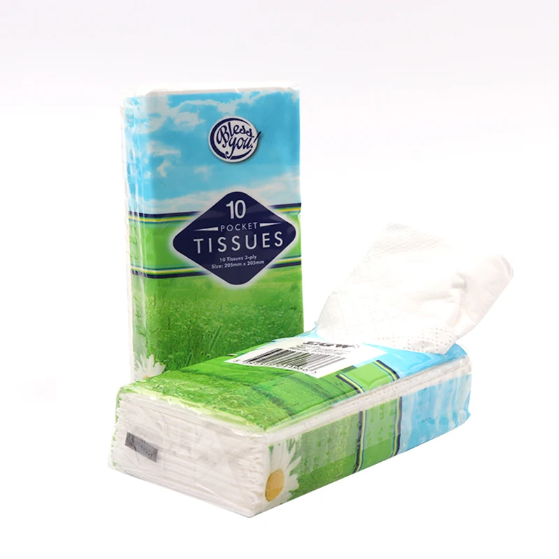 10 Packet Tissue Pocket Handkerchiefs Facial Tissue Interfolded Tissue Paper Towel Wood Pulp Original 3 Ply Accept OEM 10sheets