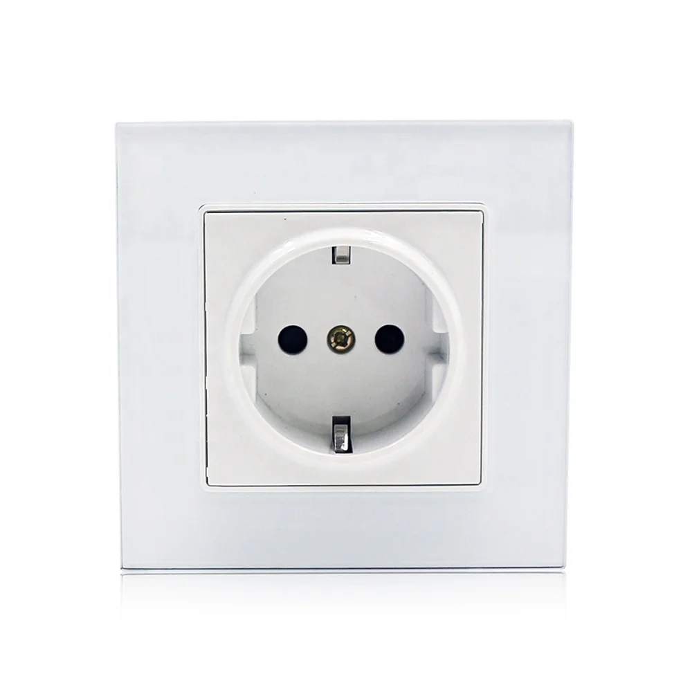 Good quality wall socket european style electrical power socket outlet glass plate schuko socket for sale