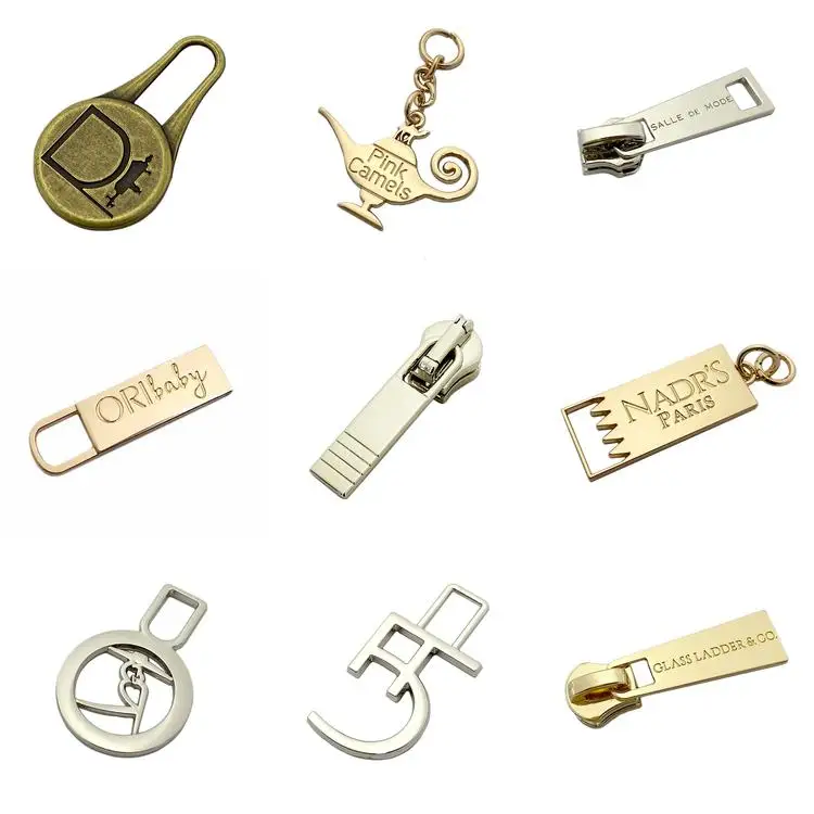 OEM custom made logo sliders and zipper puller for handbag garment