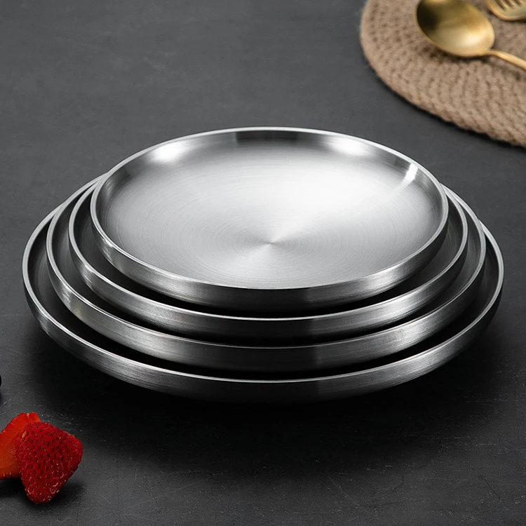 Direct Factory Supply 304 Stainless Steel Japanese Dish Outdoor Camping Dinner Salad Plate Home Hotel Restaurant Tableware Set