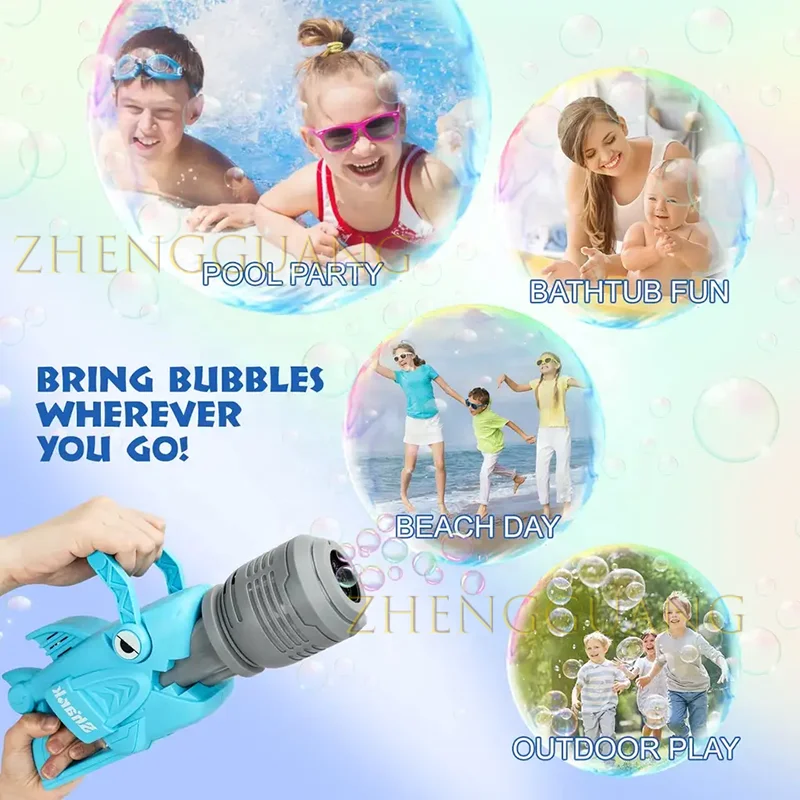 Zhengguang Toys Electric Shark Gatling Automatic Bubble Maker Machine for Kids Party Favors Bubble Solutions Blaster Toy Gun