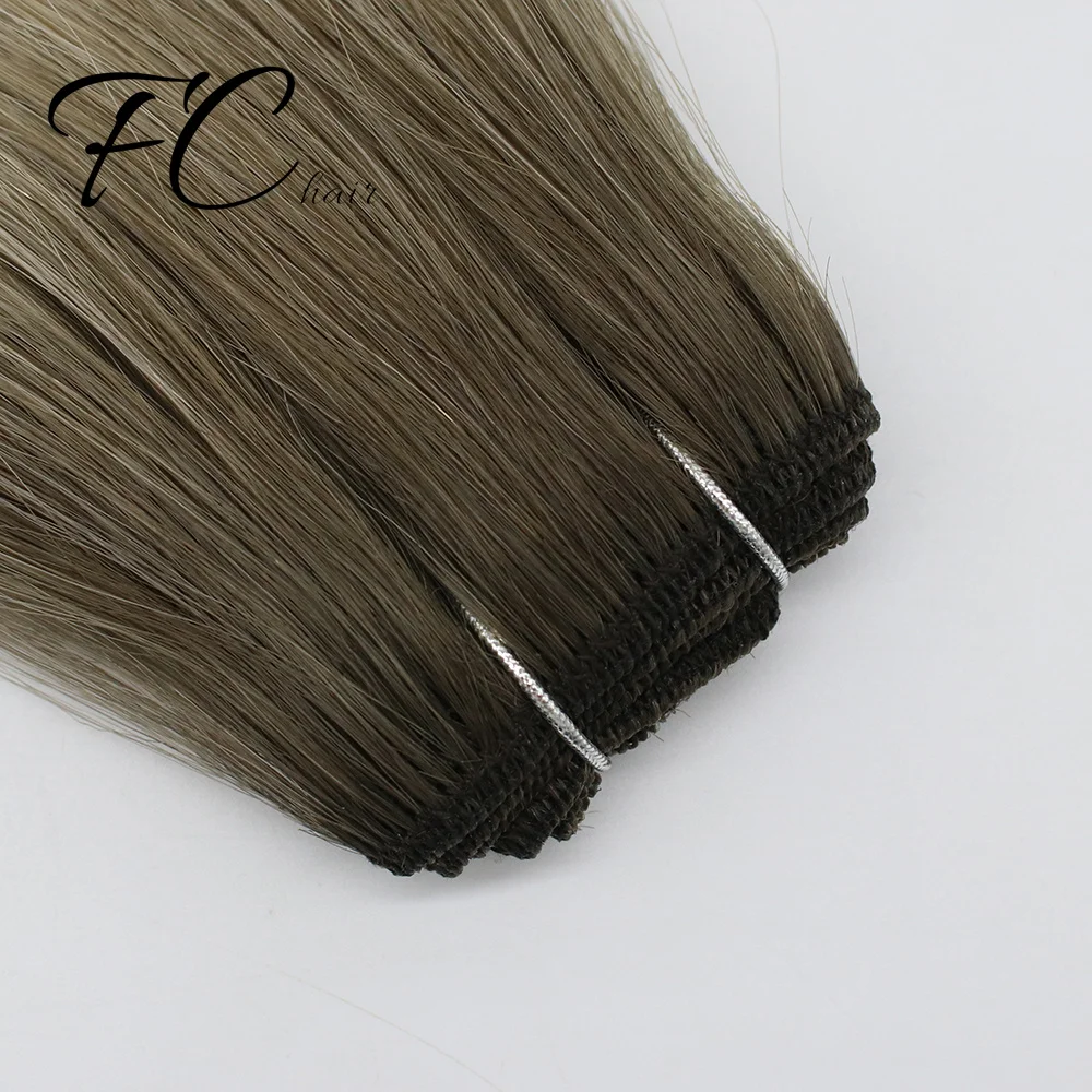 FangCun  Remy Russian Super Double Drawn Human Hair Hand Tied Weft Hair Extensions Curly Machine Flat Natural Raw Hair Extension