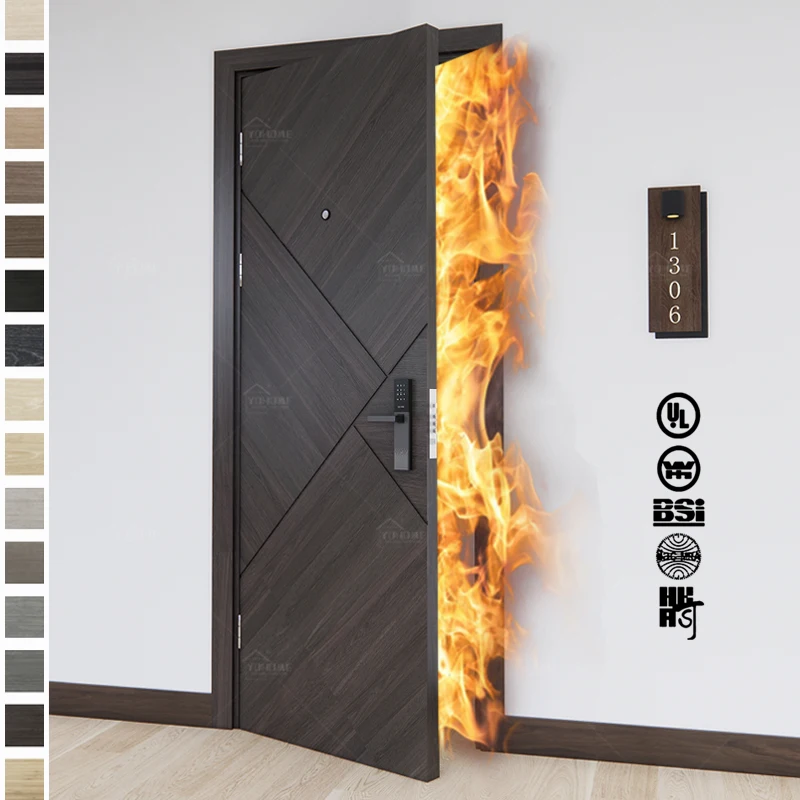 China top quality commercial hotel doors fire and soundproof hotel bedroom doors swing hinged fire rated wooden door for hotel