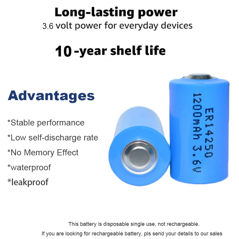 Hot Selling 3.6V er14250 1/2 AA Primary Battery 1200mAh for Internet of Things lithium battery