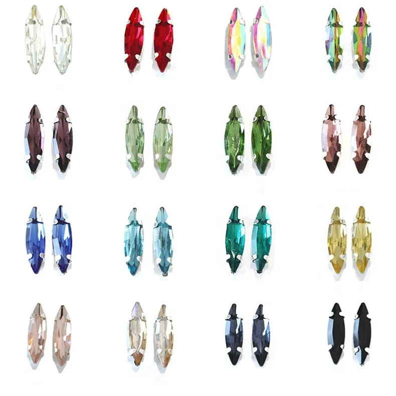 Factory made single crystal glass eye stones with gold silver hole claw for sew on shoe bag garment