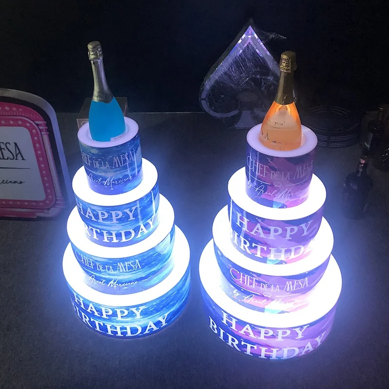 Nightclub Happy Birthday Cake stand with Shot Cup Tray VIP Led Birthday Cake Bottle Service Presenter