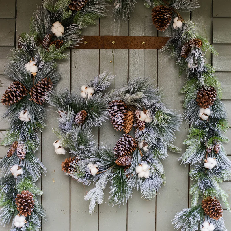 Christmas decorations garland vine nordic snow scene christmas artificial wreath